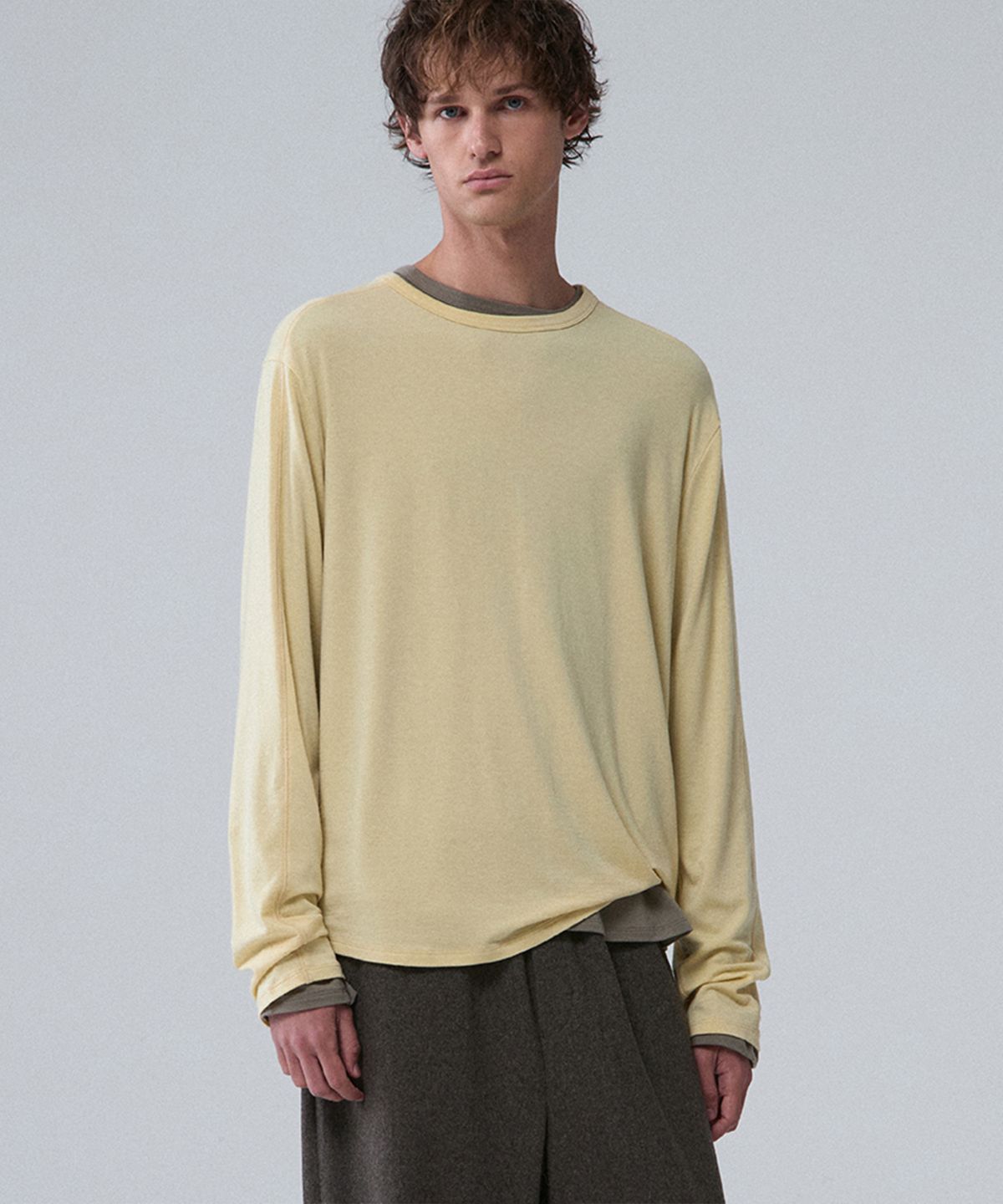우마뭉(UMARMUNG) Wool Tencel Fluid T Shirts_Butter