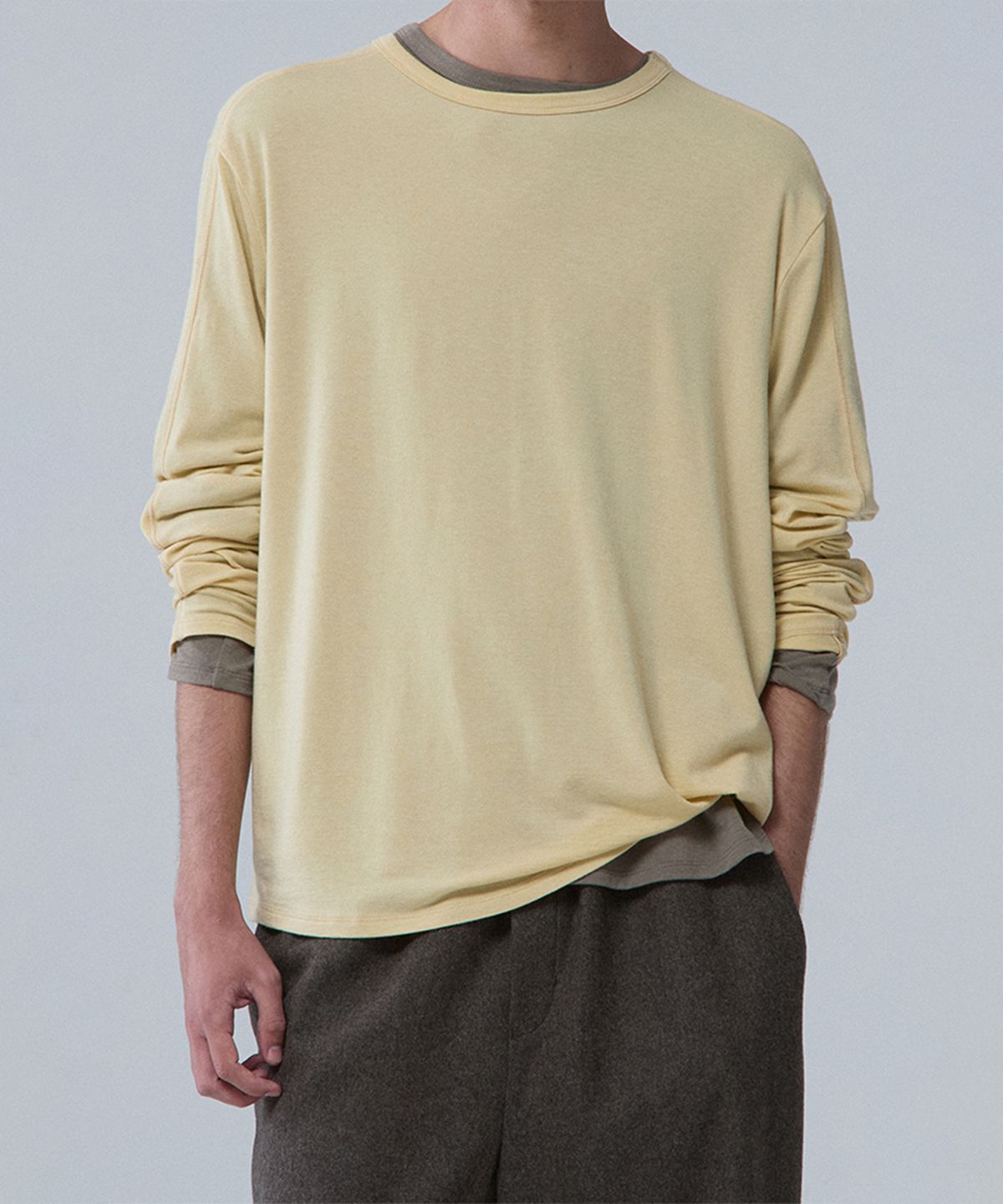 우마뭉(UMARMUNG) Wool Tencel Fluid T Shirts_Butter