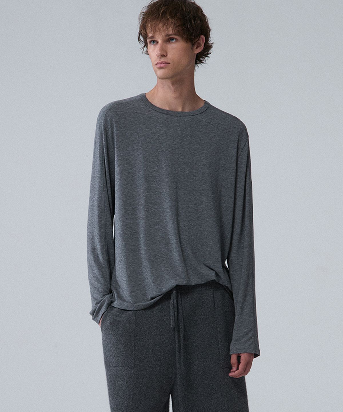 우마뭉(UMARMUNG) Wool Tencel Fluid T Shirts_Heather Grey