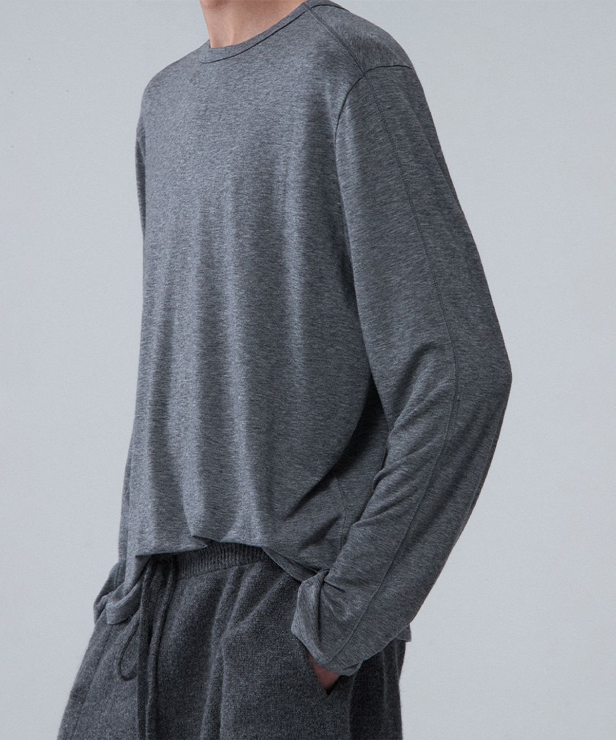 우마뭉(UMARMUNG) Wool Tencel Fluid T Shirts_Heather Grey