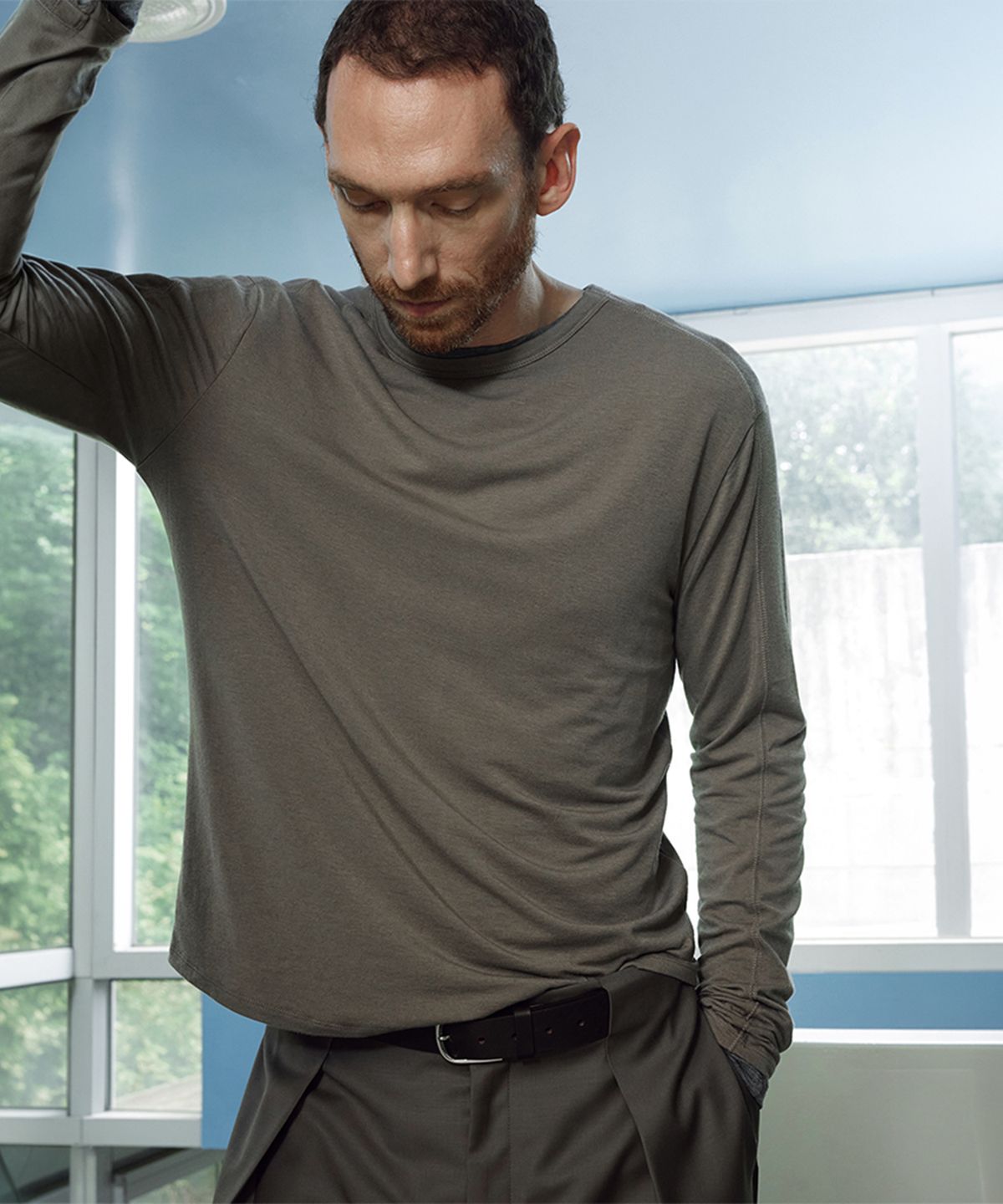 우마뭉(UMARMUNG) Wool Tencel Fluid T Shirts_Clay