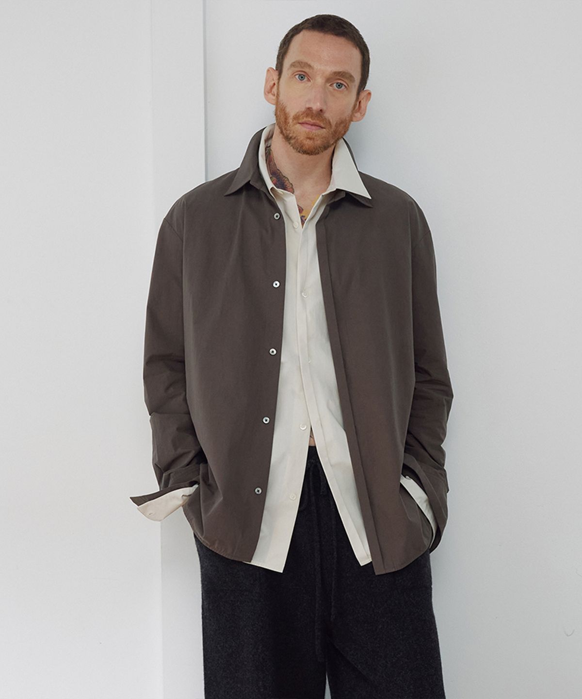 우마뭉(UMARMUNG) Powdery cotton signature oversized shirts_Ash