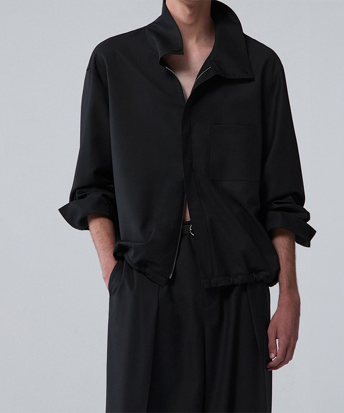 우마뭉(UMARMUNG) Worsted wool high-neck zip-up jacket_Black