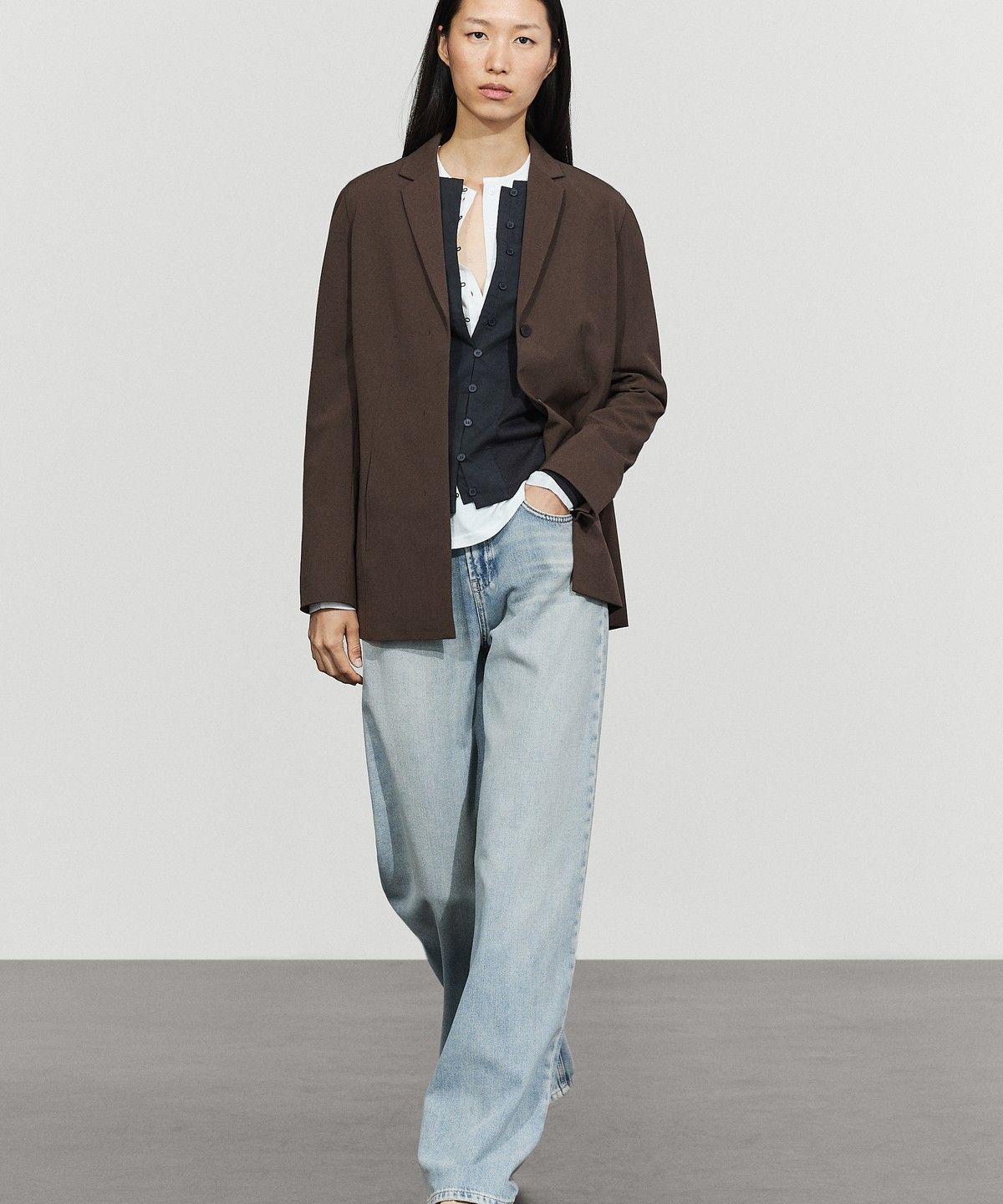 마시모두띠(MASSIMO DUTTI) 울 혼방 플루이드 블레이저