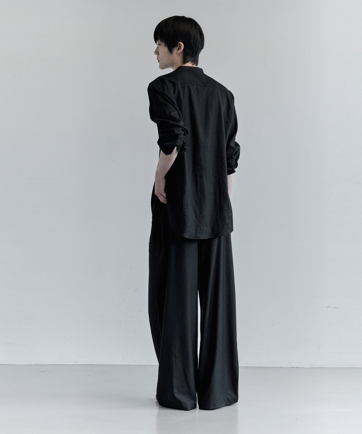 키류(KIRYU) LINEN BAND COLLAR SHIRT (BLACK)