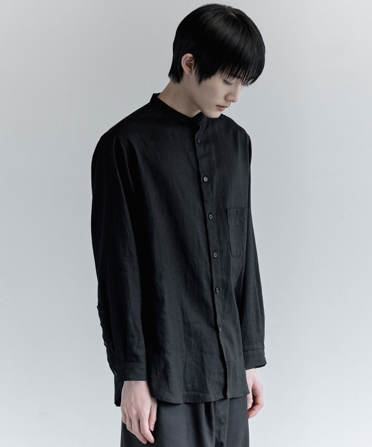 키류(KIRYU) LINEN BAND COLLAR SHIRT (BLACK)