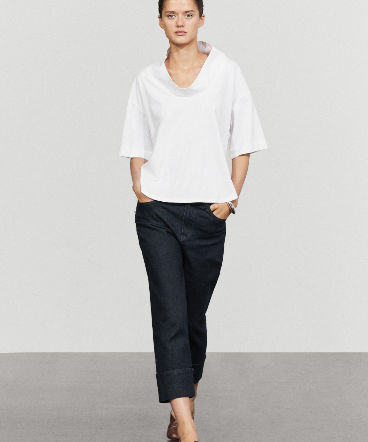 마시모두띠(MASSIMO DUTTI) 코튼 오픈 칼라 반팔 블라우스