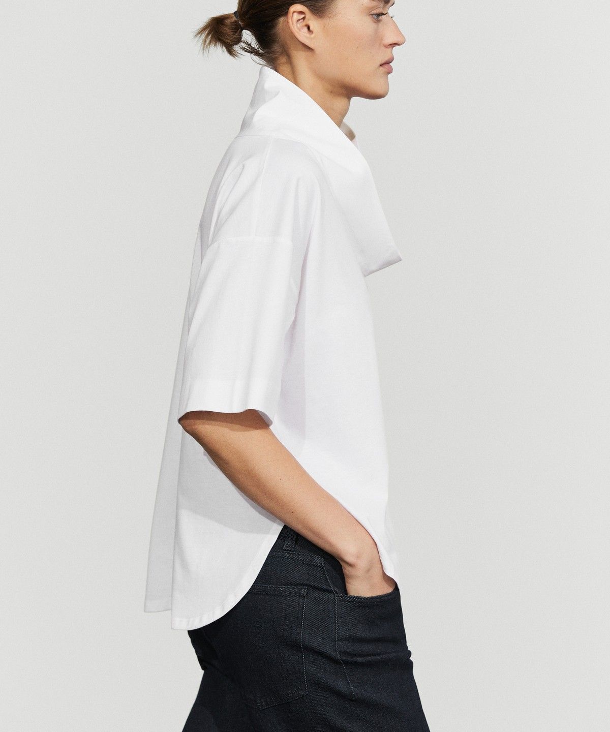 마시모두띠(MASSIMO DUTTI) 코튼 오픈 칼라 반팔 블라우스