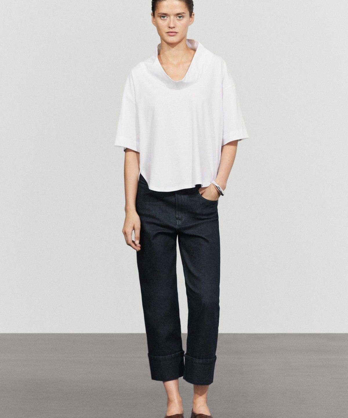 마시모두띠(MASSIMO DUTTI) 코튼 오픈 칼라 반팔 블라우스