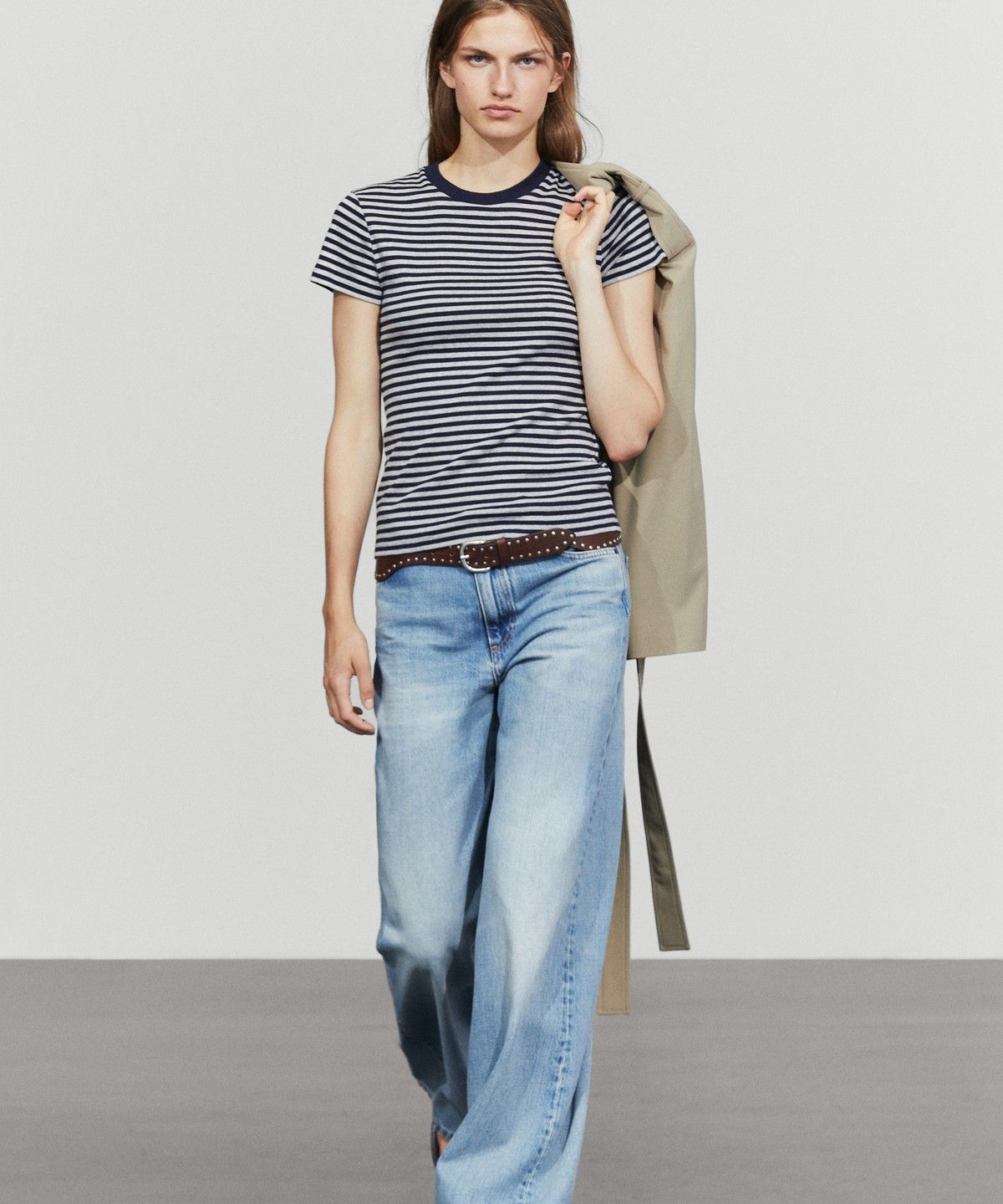 마시모두띠(MASSIMO DUTTI) 립 스트라이프 반팔 티셔츠