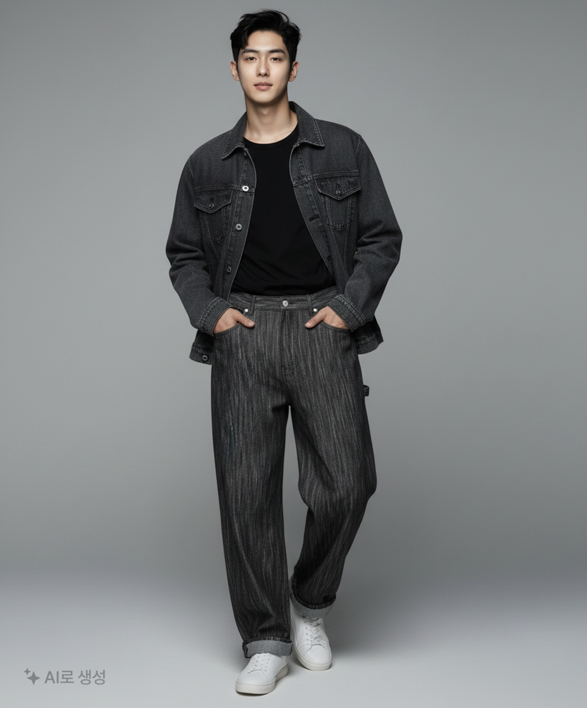 기철(KICHUL) Hem button wide denim pants (raw black) L