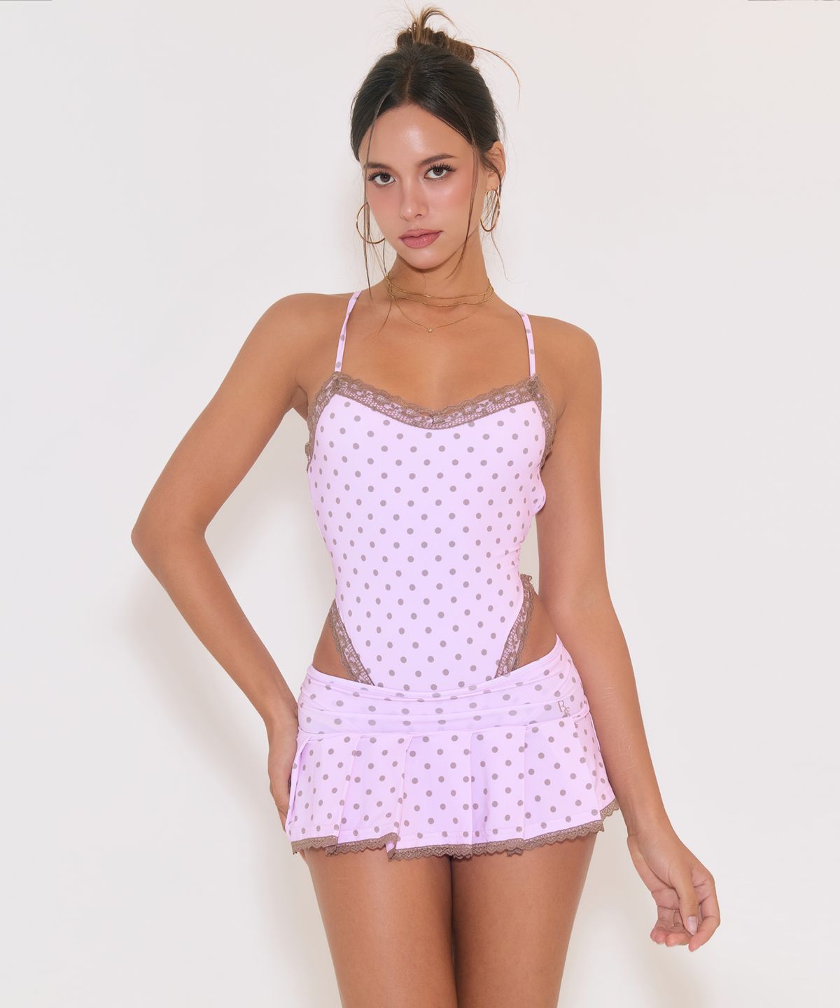 로잔느(ROSEANNE) Wish Micro Pleated Cover-Up Skirt (Cocoa Dot)