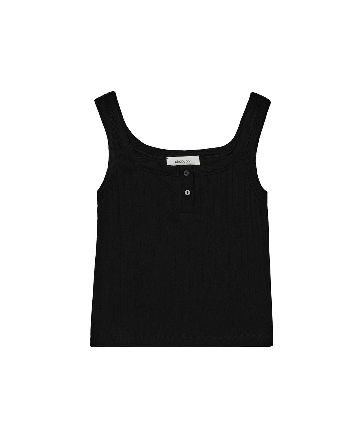 샵아라(SHOP,ARA) 자카드 헨리넥 슬리브리스_블랙