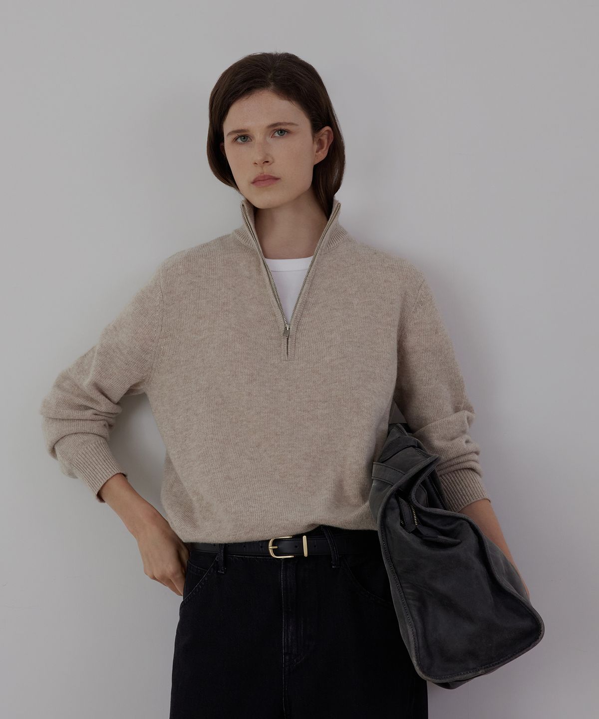 퀸스래빗(Q'SRB) Quarter-Zip Half Mock-Neck Pullover