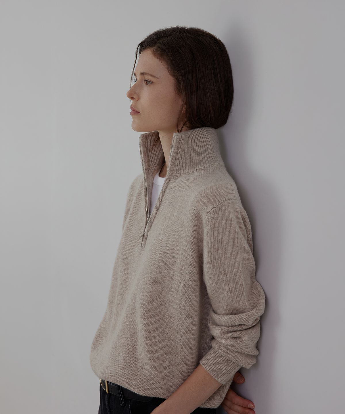 퀸스래빗(Q'SRB) Quarter-Zip Half Mock-Neck Pullover