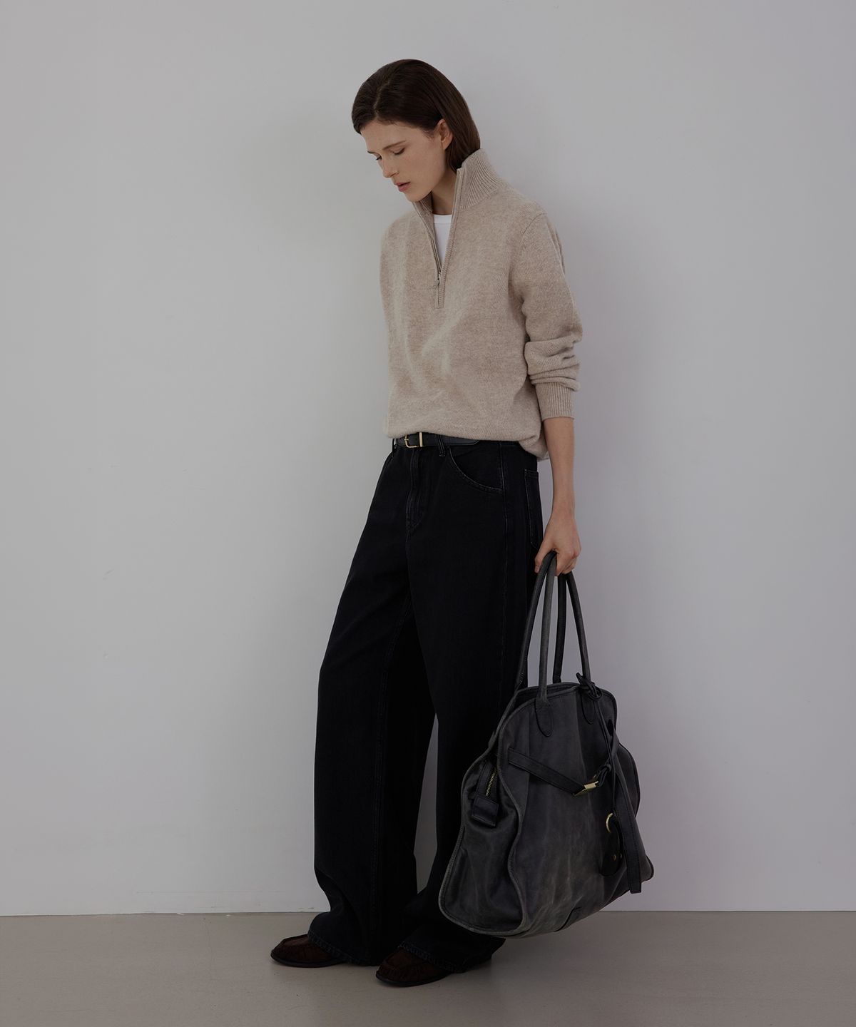 퀸스래빗(Q'SRB) Quarter-Zip Half Mock-Neck Pullover