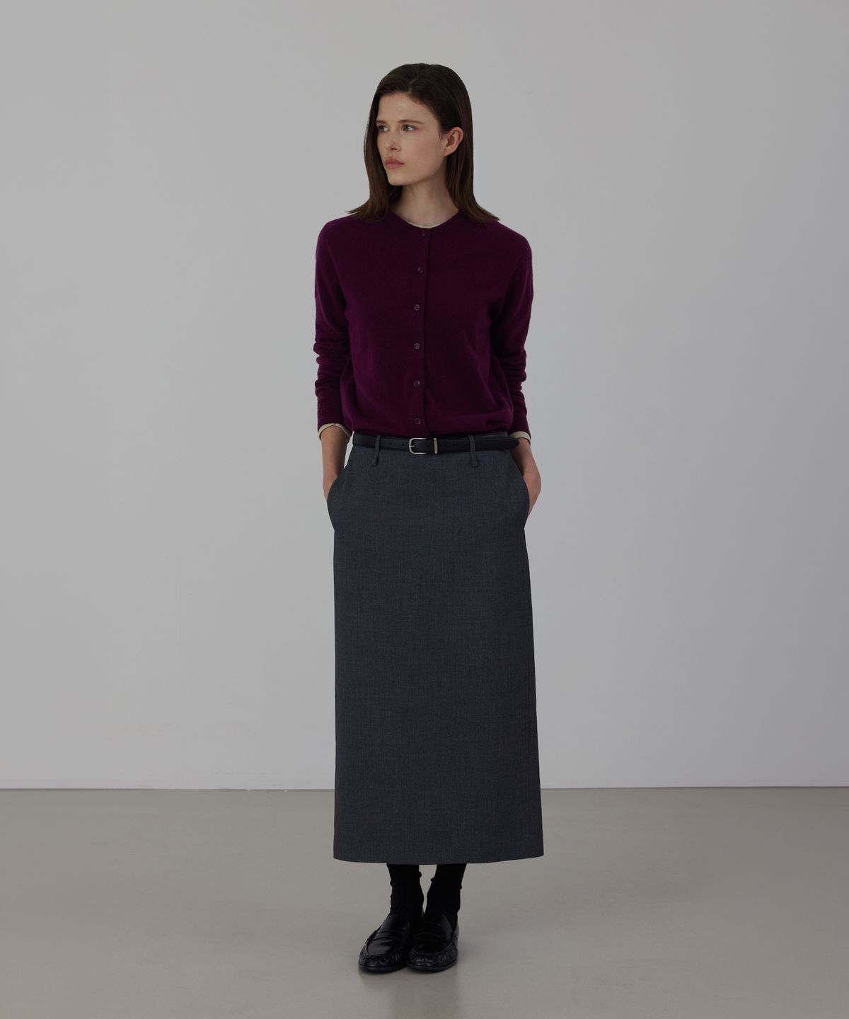 퀸스래빗(Q'SRB) Textured Wool-Blend Pencil Skirt