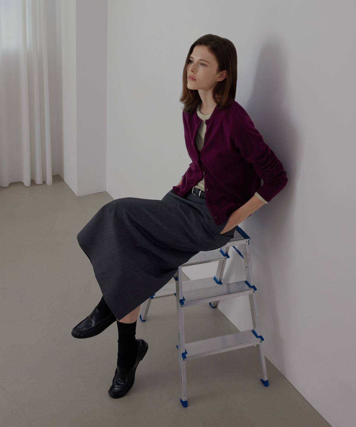 퀸스래빗(Q'SRB) Textured Wool-Blend Pencil Skirt