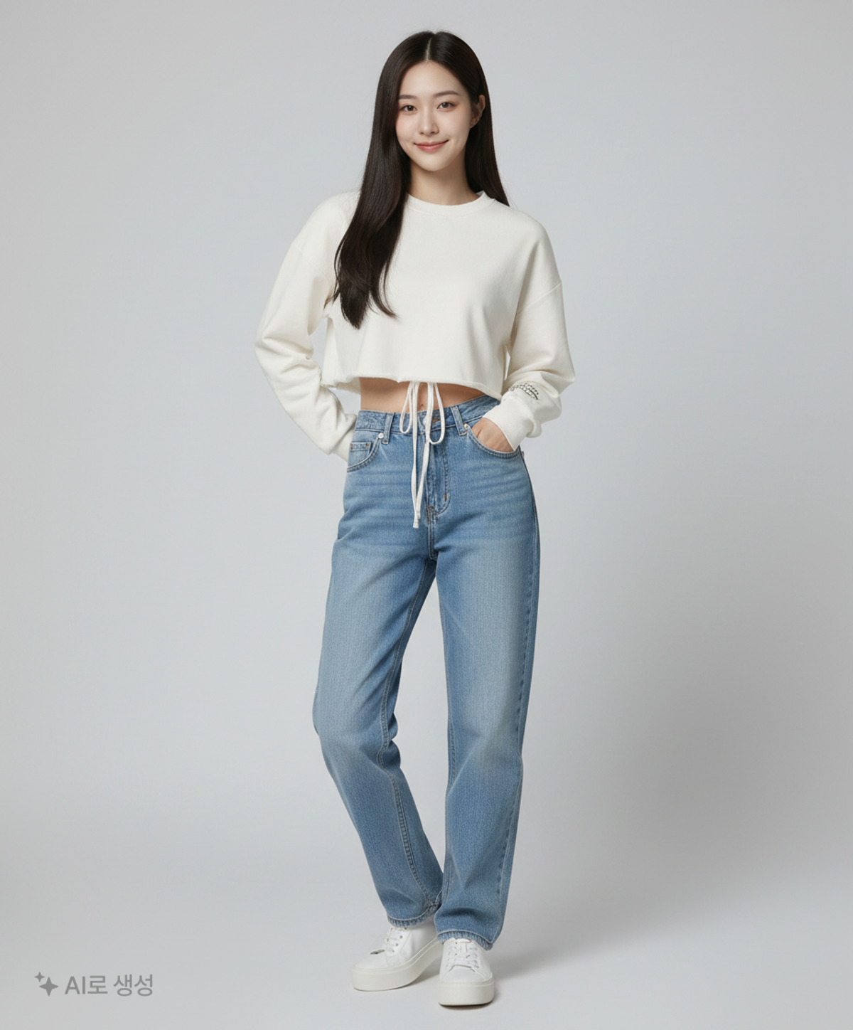 유희(YOUHEE) LACE-UP CROP SWEATSHIRT WHITE FREE
