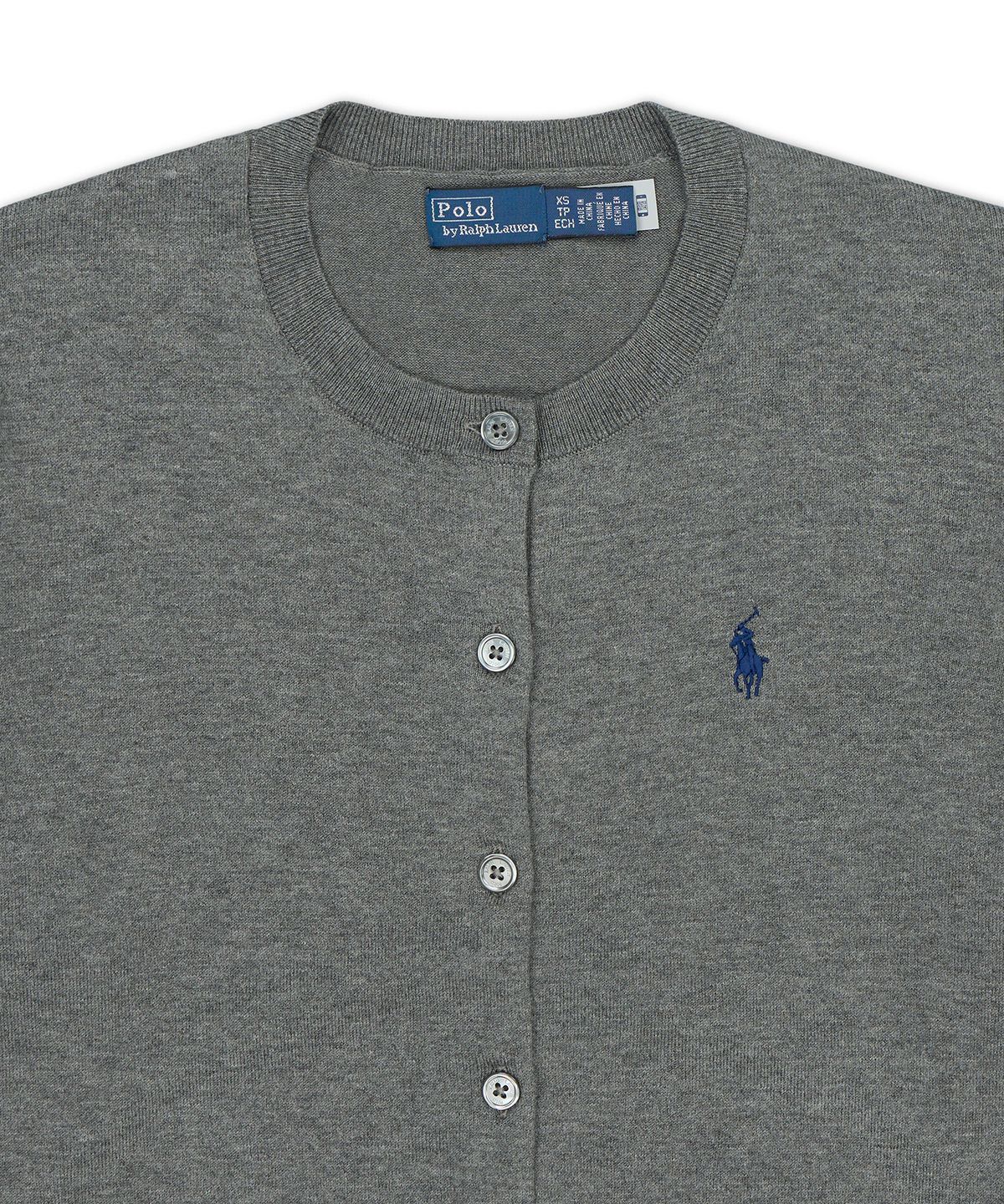 폴로 랄프 로렌(POLO RALPH LAUREN) 코튼 크루넥 카디건-그레이