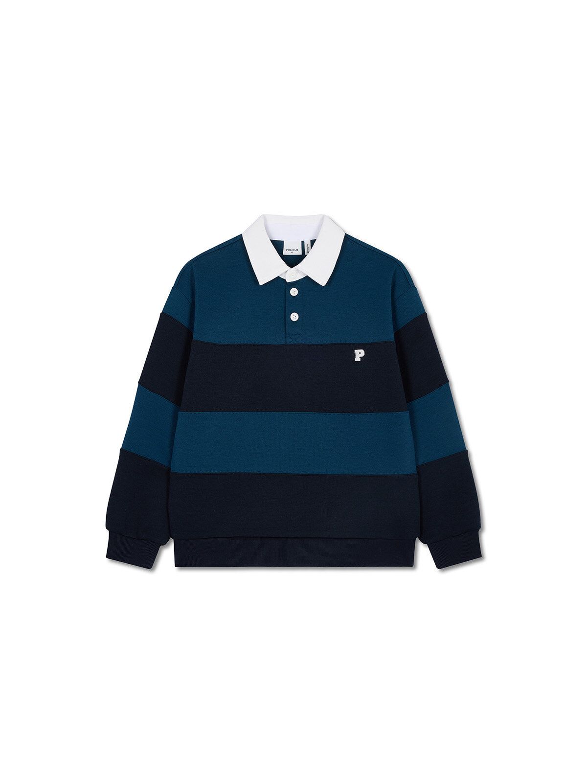 폴햄키즈(POLHAM KIDS) 공용 더블니트 카라 럭비 스트라이프 레귤러핏 맨투맨_PKG4TR3015