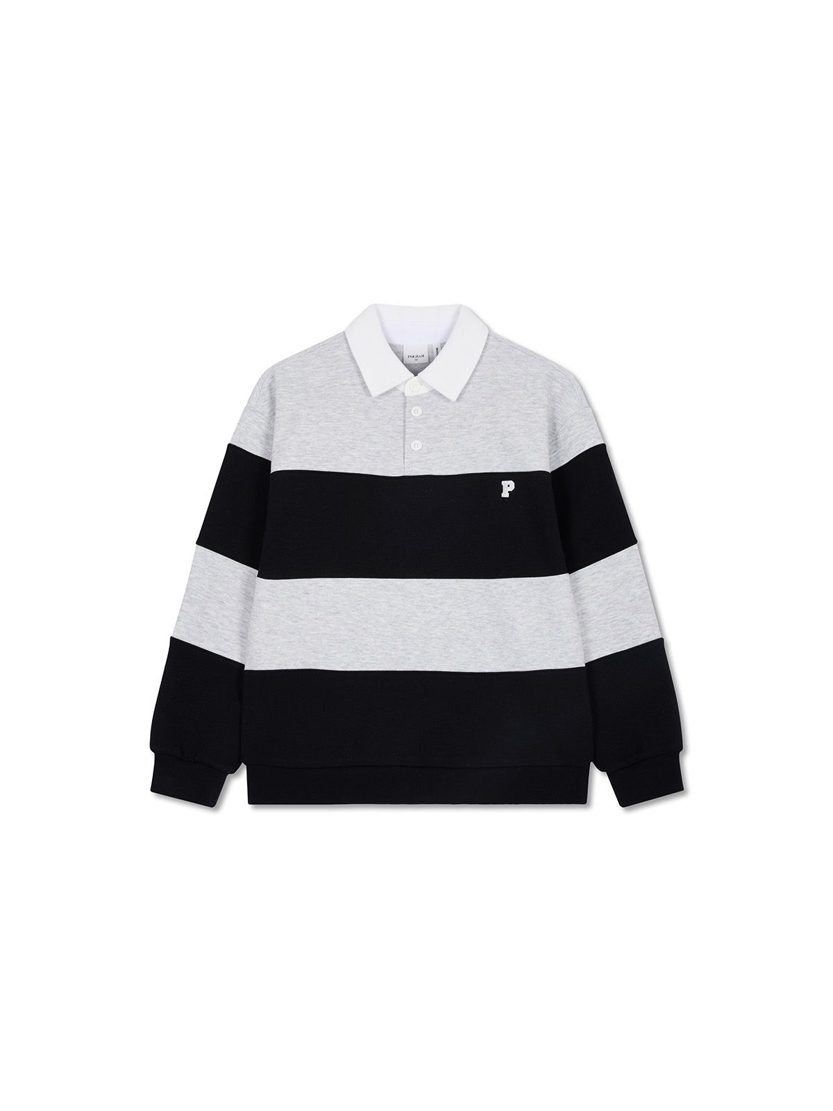 폴햄키즈(POLHAM KIDS) 공용 더블니트 카라 럭비 스트라이프 레귤러핏 맨투맨_PKG4TR3015