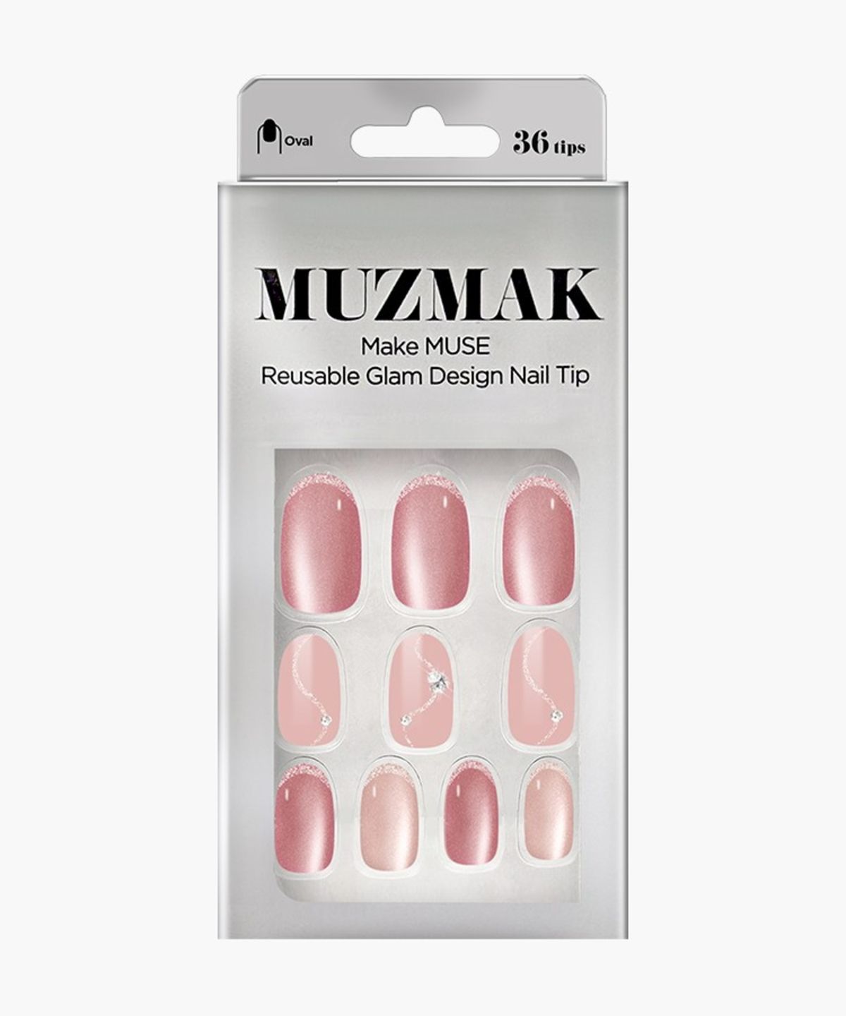 뮤즈마크(MUZMAK) 네일팁 글램 로지 베일 오발 셀프네일