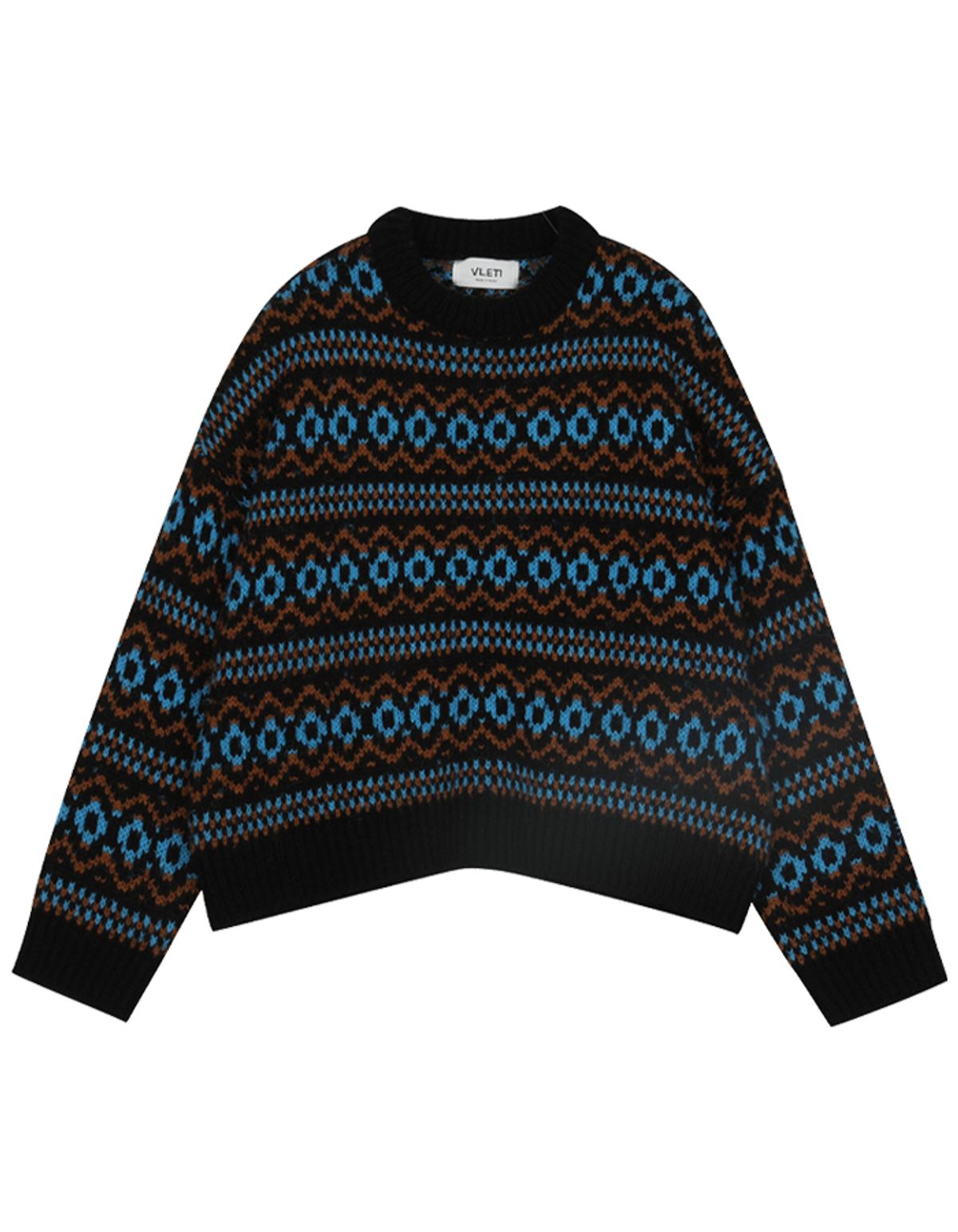 블레티(VLETI) Wool Pattern Round Knit (Black)