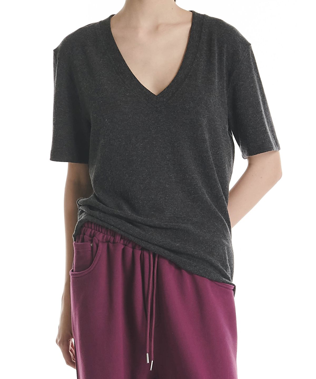 프로젝트 웨이브(PROJECT WAVE) Angora V Neck T Shirts (Charcoal)