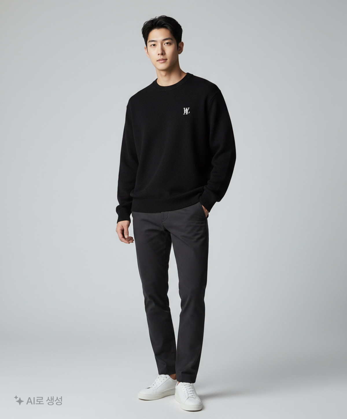 우알롱(WOOALONG) Signature loose fit basic knit - BLACK L