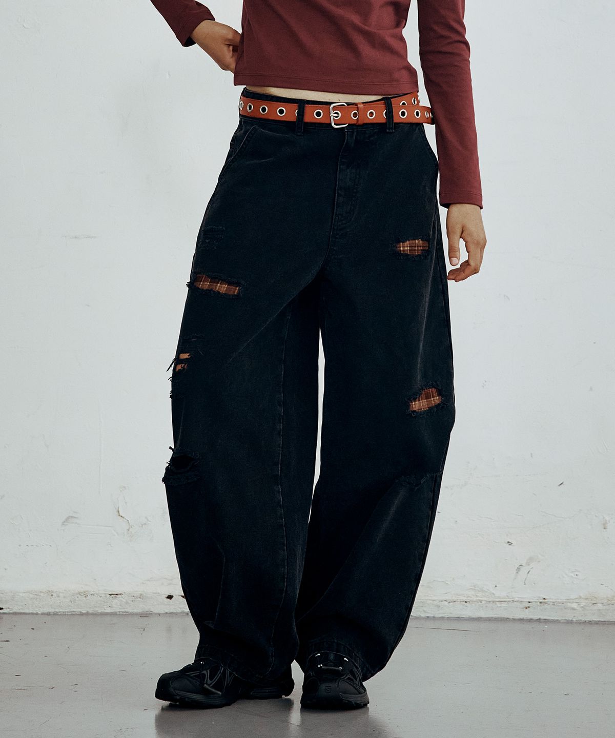브라운브레스(BROWNBREATH) W CHECK OVERLAY PANTS