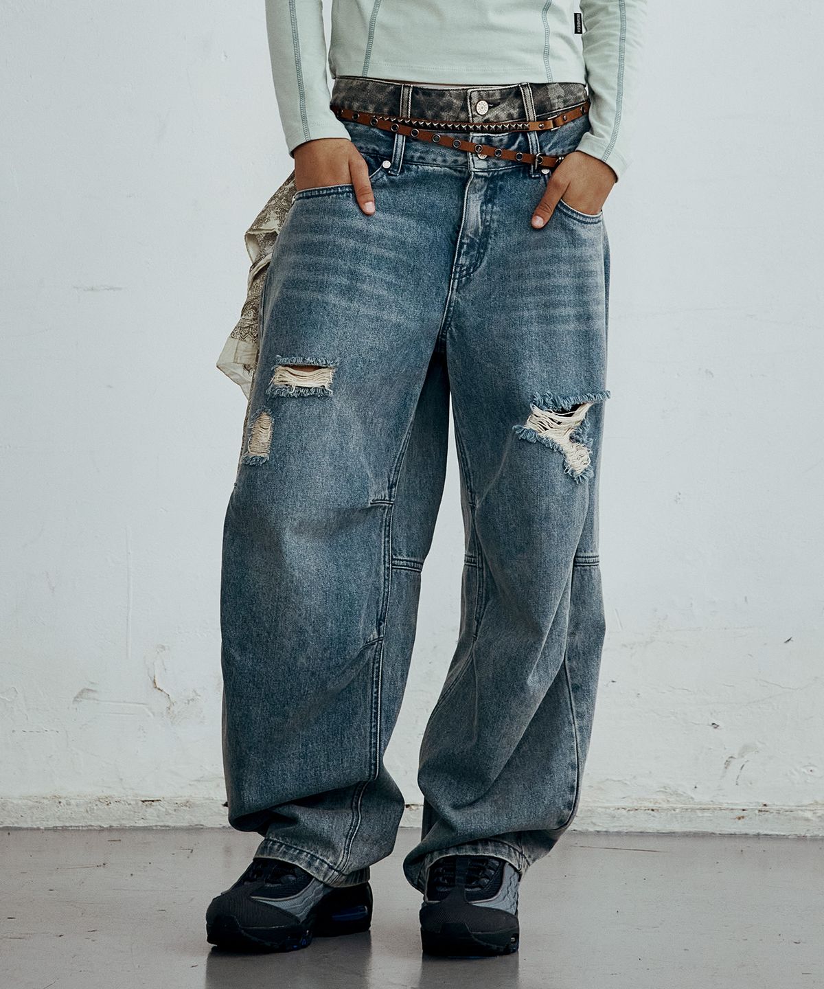 브라운브레스(BROWNBREATH) W LAYERED DENIM PANTS