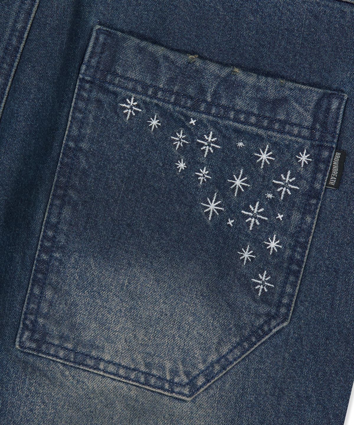 브라운브레스(BROWNBREATH) STAR EMBROIDERY TUCKED DENIM PANTS