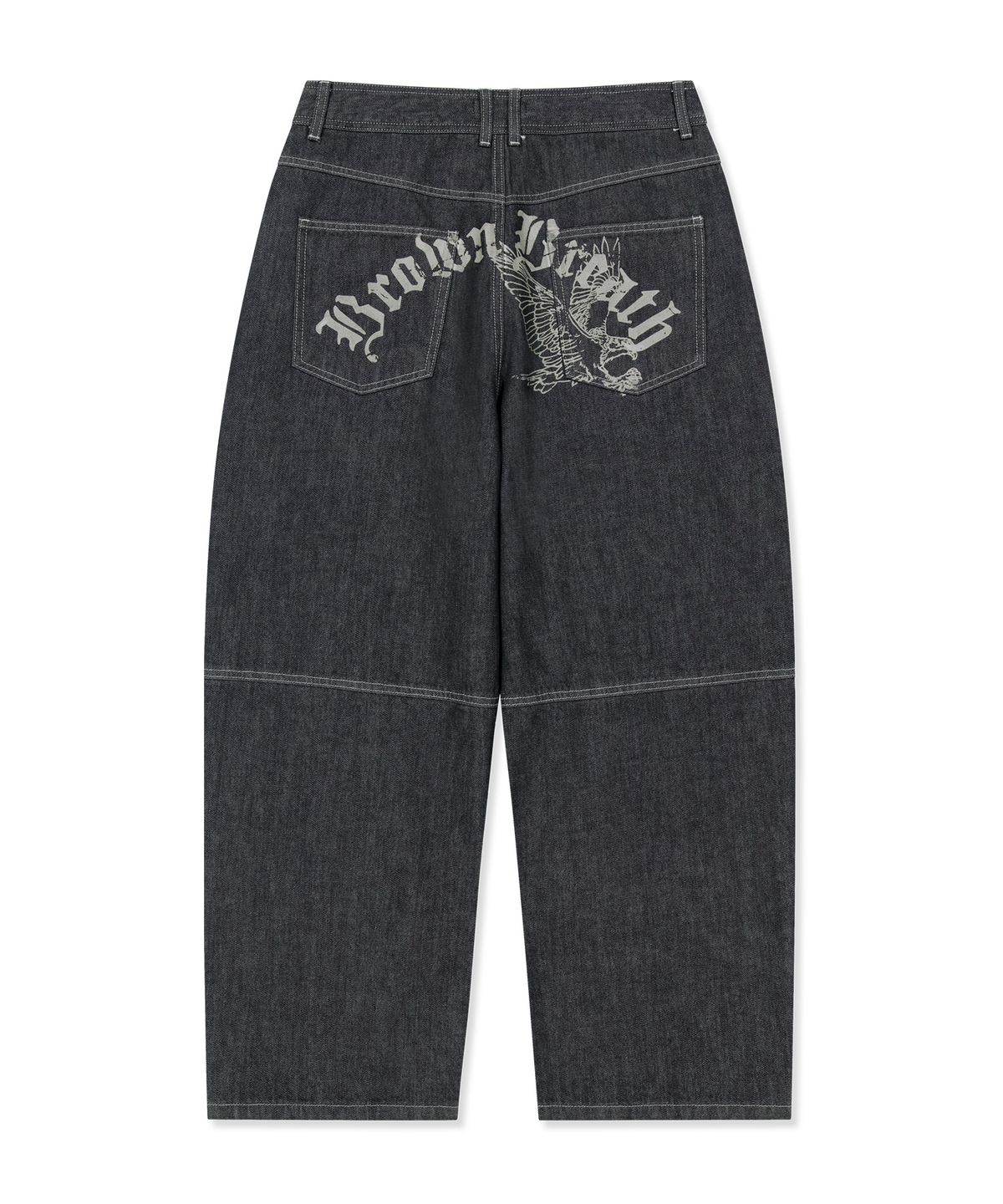브라운브레스(BROWNBREATH) BACK LOGO CURVED DENIM PANTS