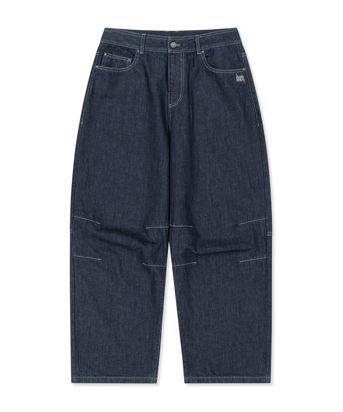 브라운브레스(BROWNBREATH) BACK LOGO CURVED DENIM PANTS