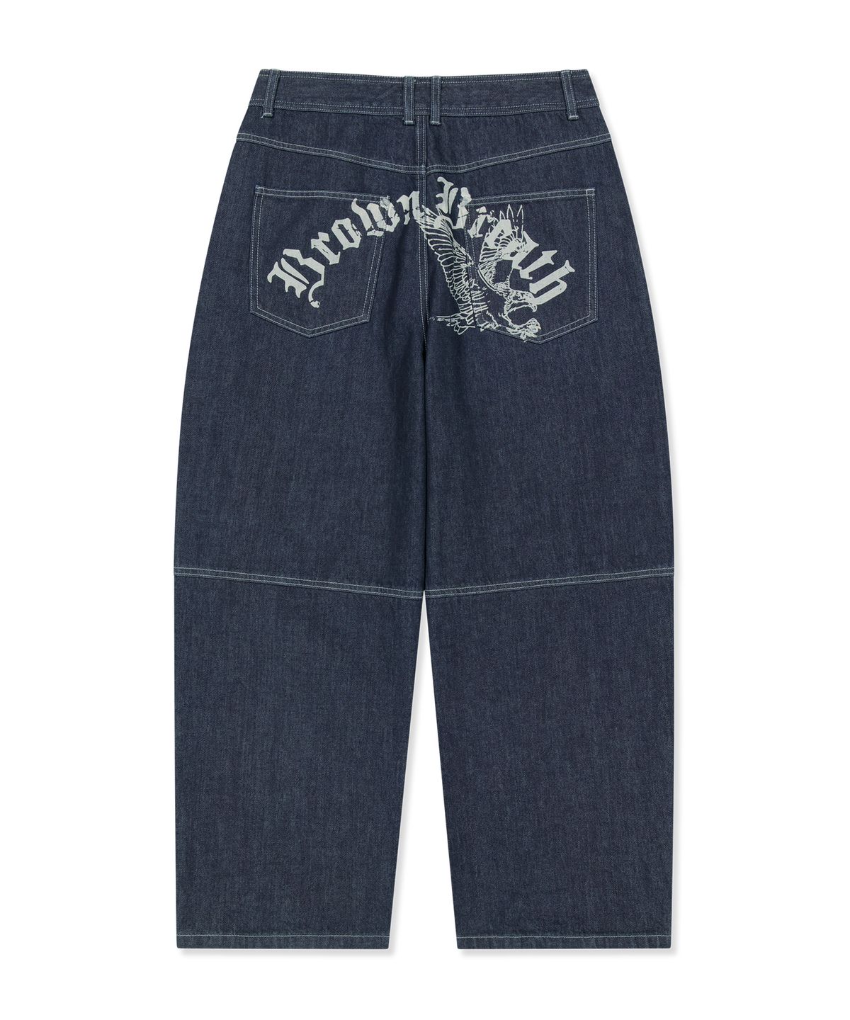 브라운브레스(BROWNBREATH) BACK LOGO CURVED DENIM PANTS