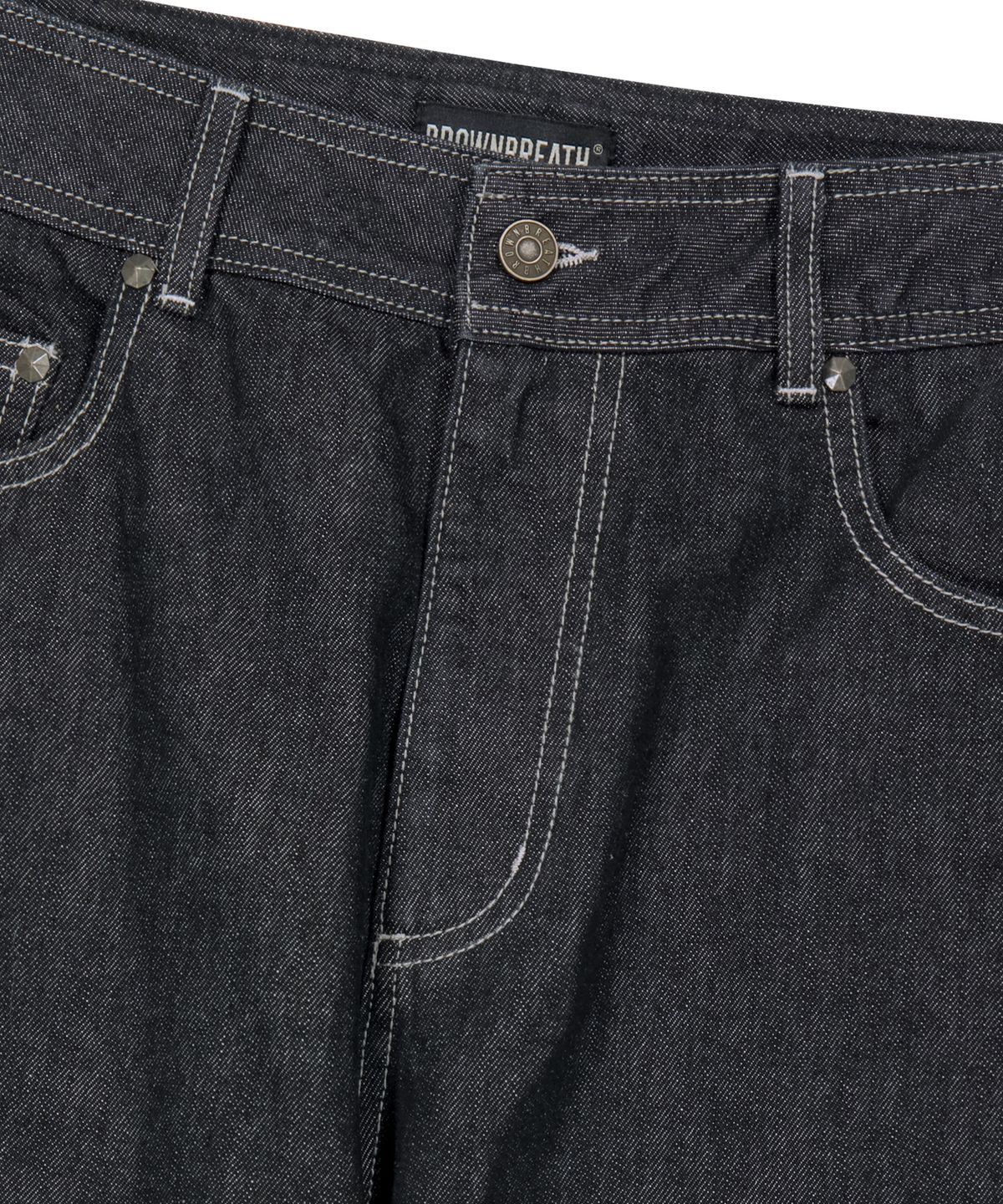 브라운브레스(BROWNBREATH) BACK LOGO CURVED DENIM PANTS