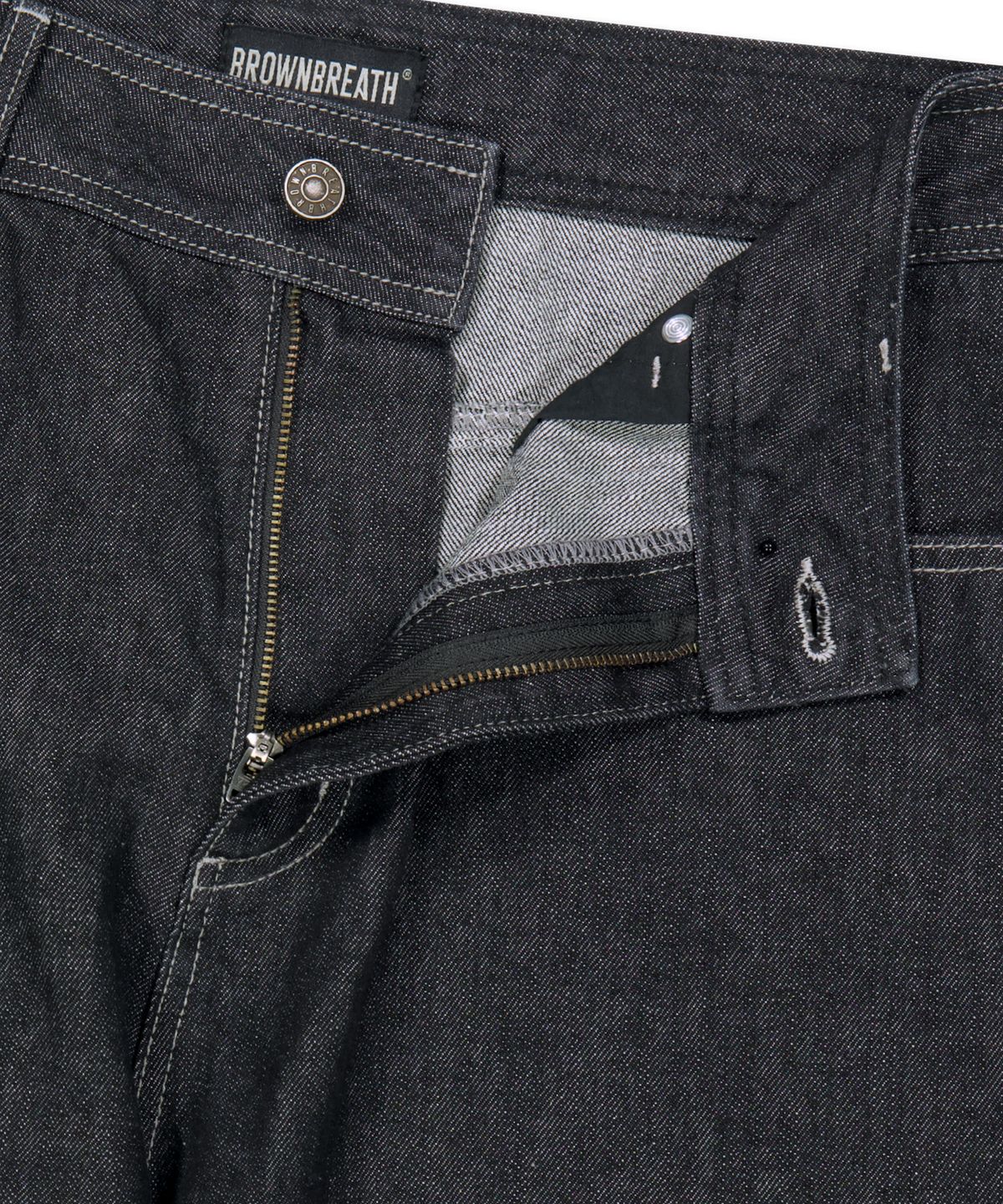 브라운브레스(BROWNBREATH) BACK LOGO CURVED DENIM PANTS
