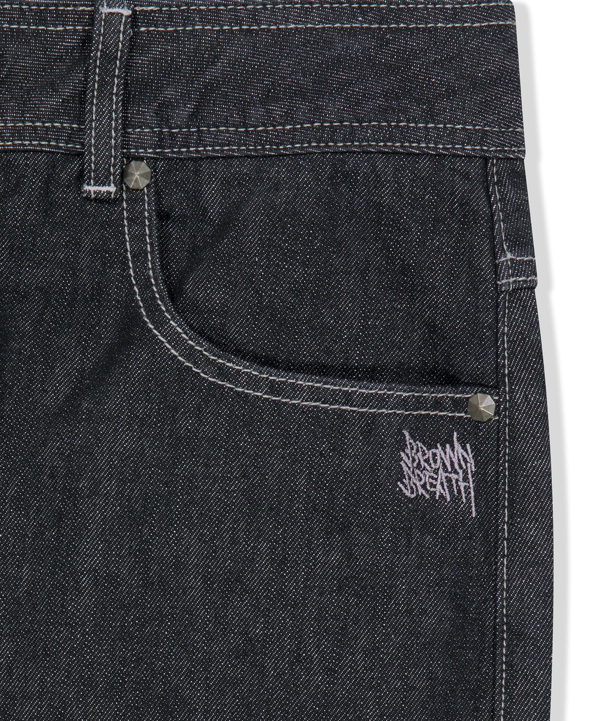 브라운브레스(BROWNBREATH) BACK LOGO CURVED DENIM PANTS