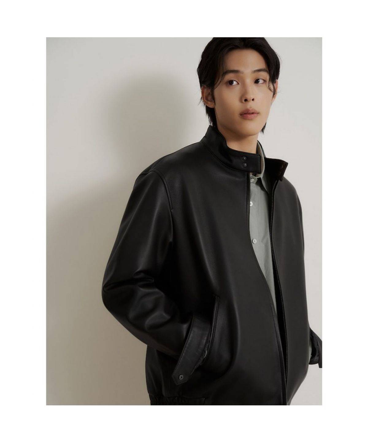 빈폴 멘(BEANPOLE MEN) 레더 해링턴 재킷 - 블랙