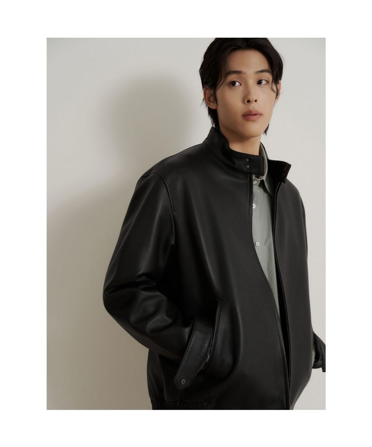 빈폴 멘(BEANPOLE MEN) 레더 해링턴 재킷 - 블랙