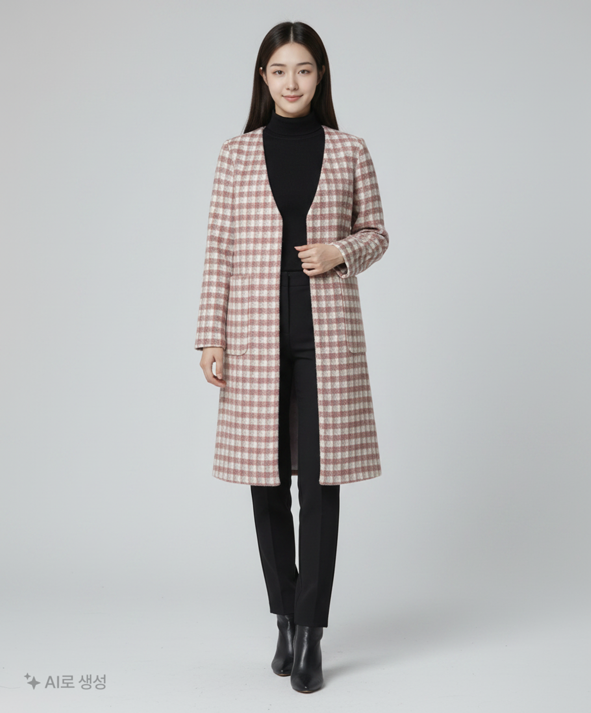 제로스트릿(ZEROSTREET) V-NECK SIDE SLIT CHECK COAT / PINK S