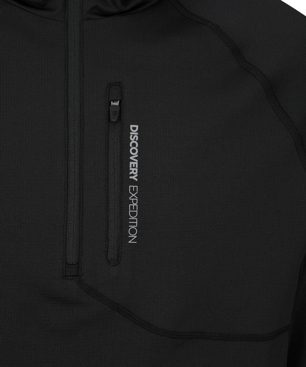 디스커버리 익스페디션(DISCOVERY EXPEDITION) 남성 핑거홀 반집업 후드티 (BLACK)