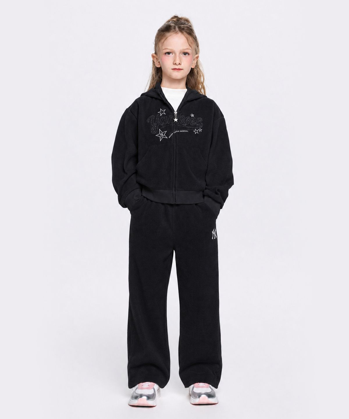 엠엘비 키즈(MLB KIDS) 스트릿 걸즈 후드집업 와이드팬츠 세트 NY (Black)
