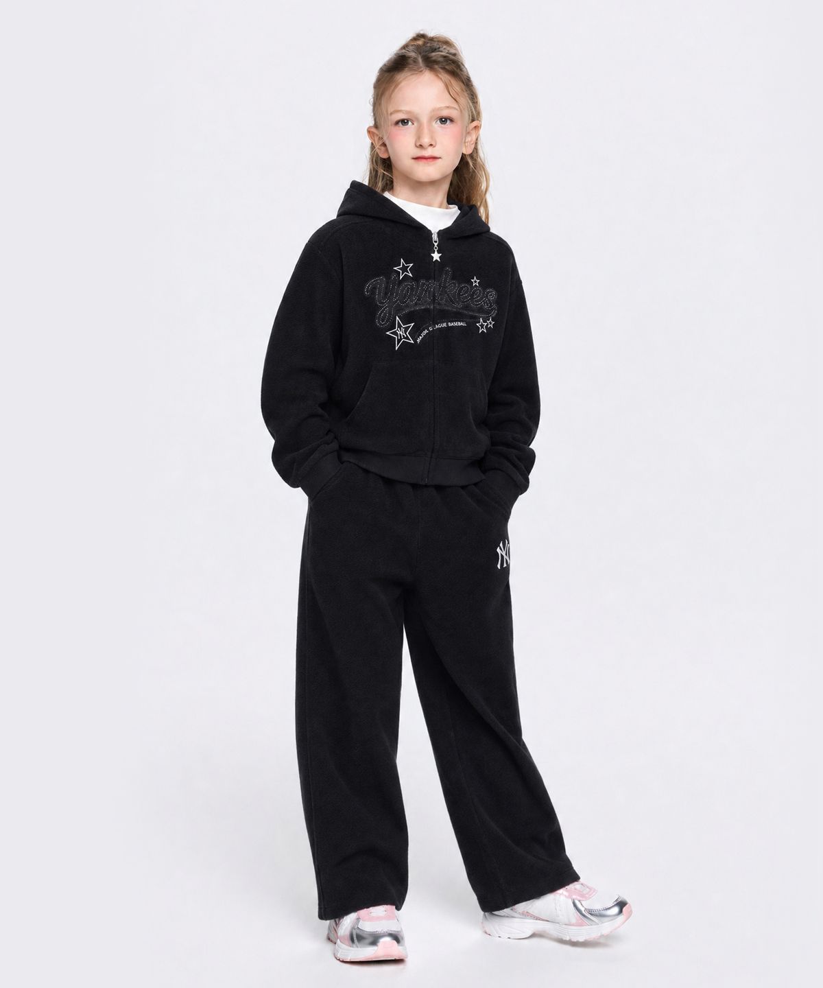 엠엘비 키즈(MLB KIDS) 스트릿 걸즈 후드집업 와이드팬츠 세트 NY (Black)