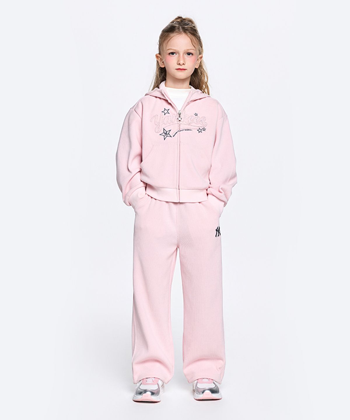 엠엘비 키즈(MLB KIDS) 스트릿 걸즈 후드집업 와이드팬츠 세트 NY (L.Pink)