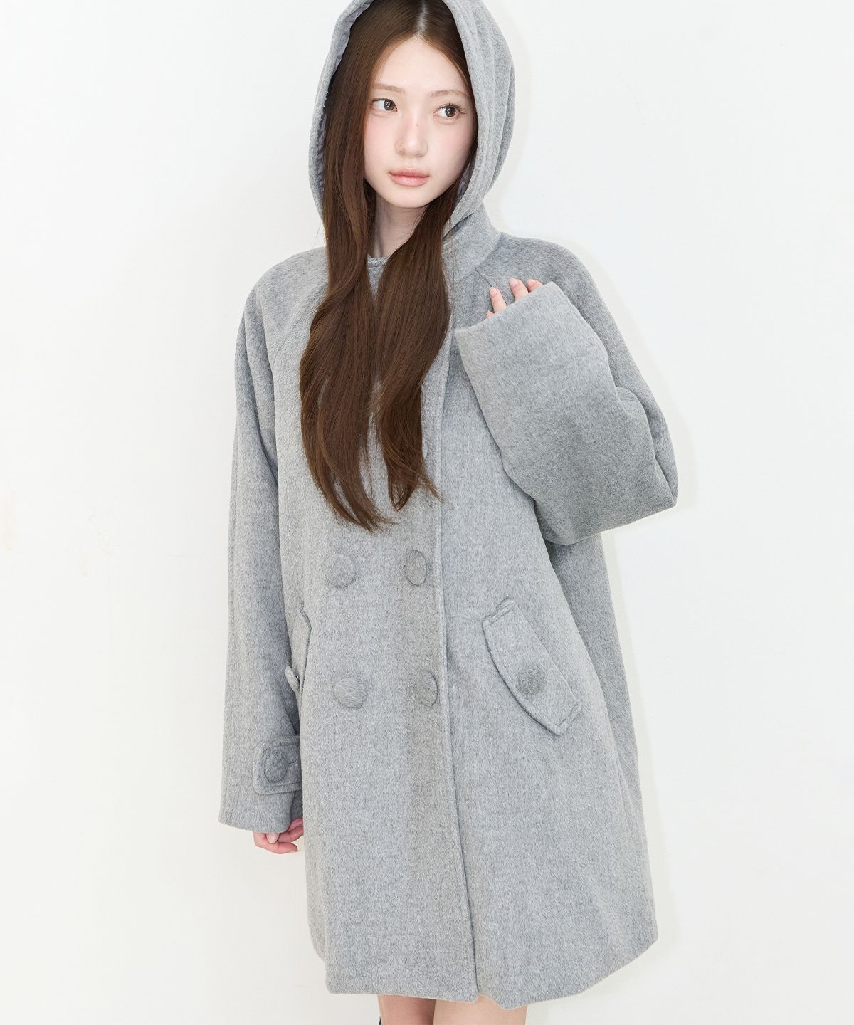일리고(ILLIGO) 코지 후디 버튼 코트 그레이