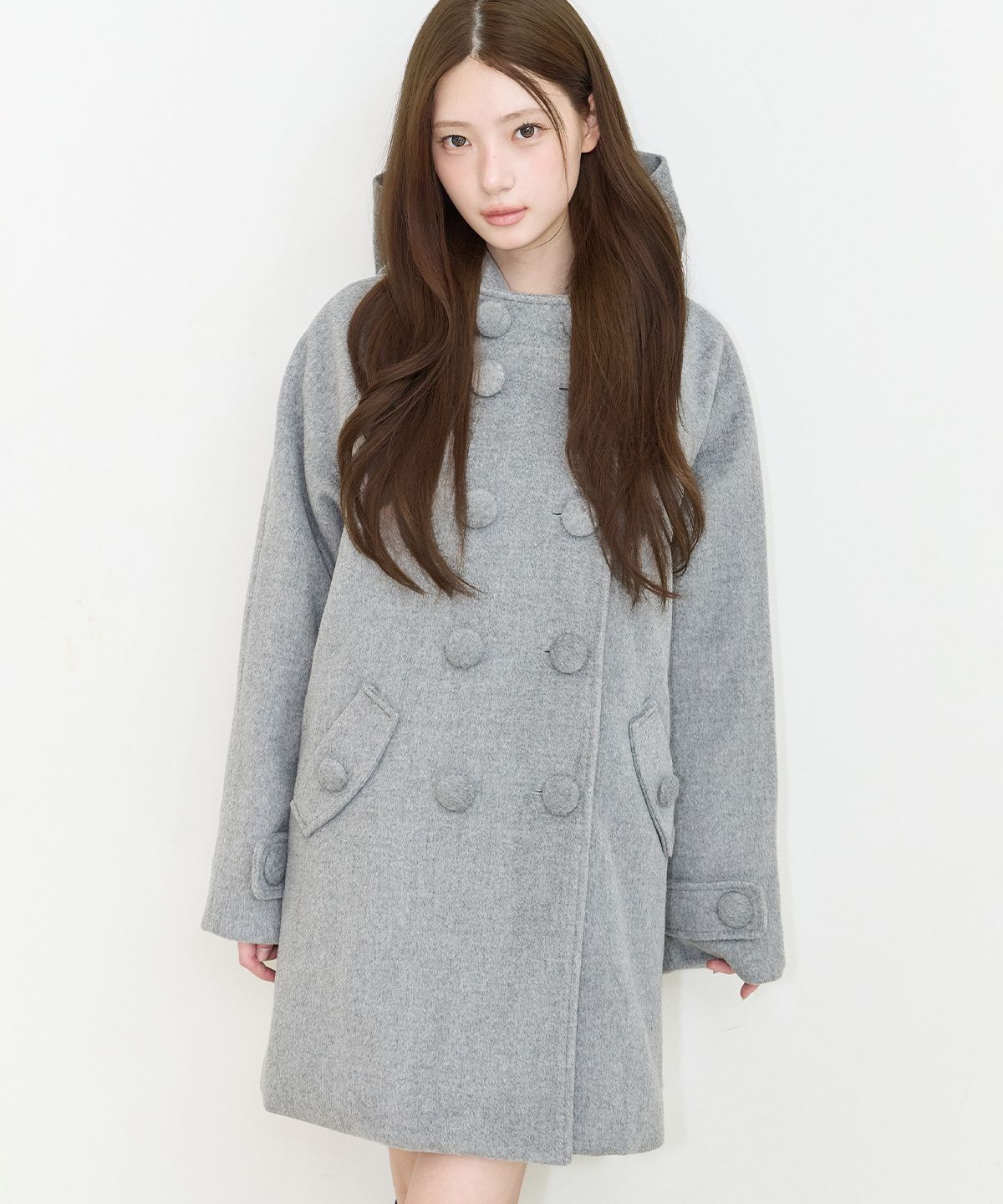 일리고(ILLIGO) 코지 후디 버튼 코트 그레이