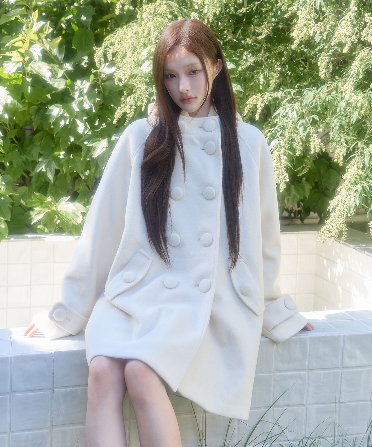 일리고(ILLIGO) 코지 후디 버튼 코트 아이보리