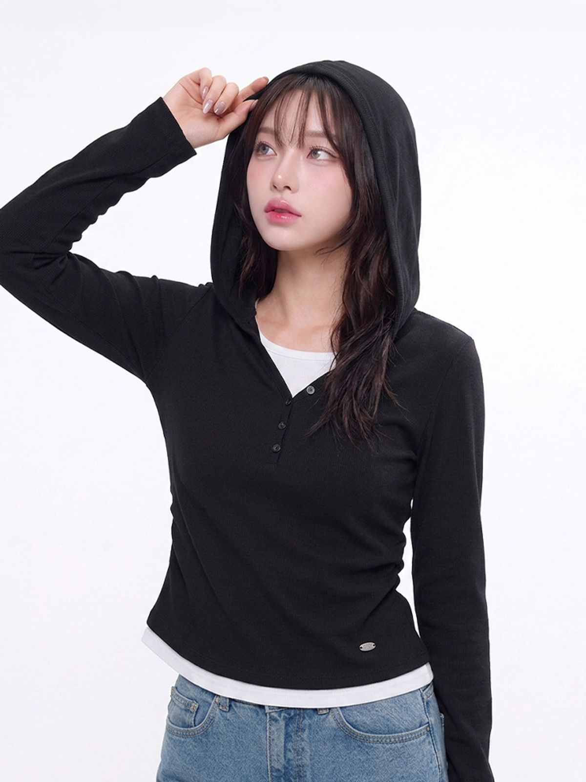 행텐(HANGTEN) 여성 웨일 레이어드 후드티셔츠_100(10580-131-631-69)